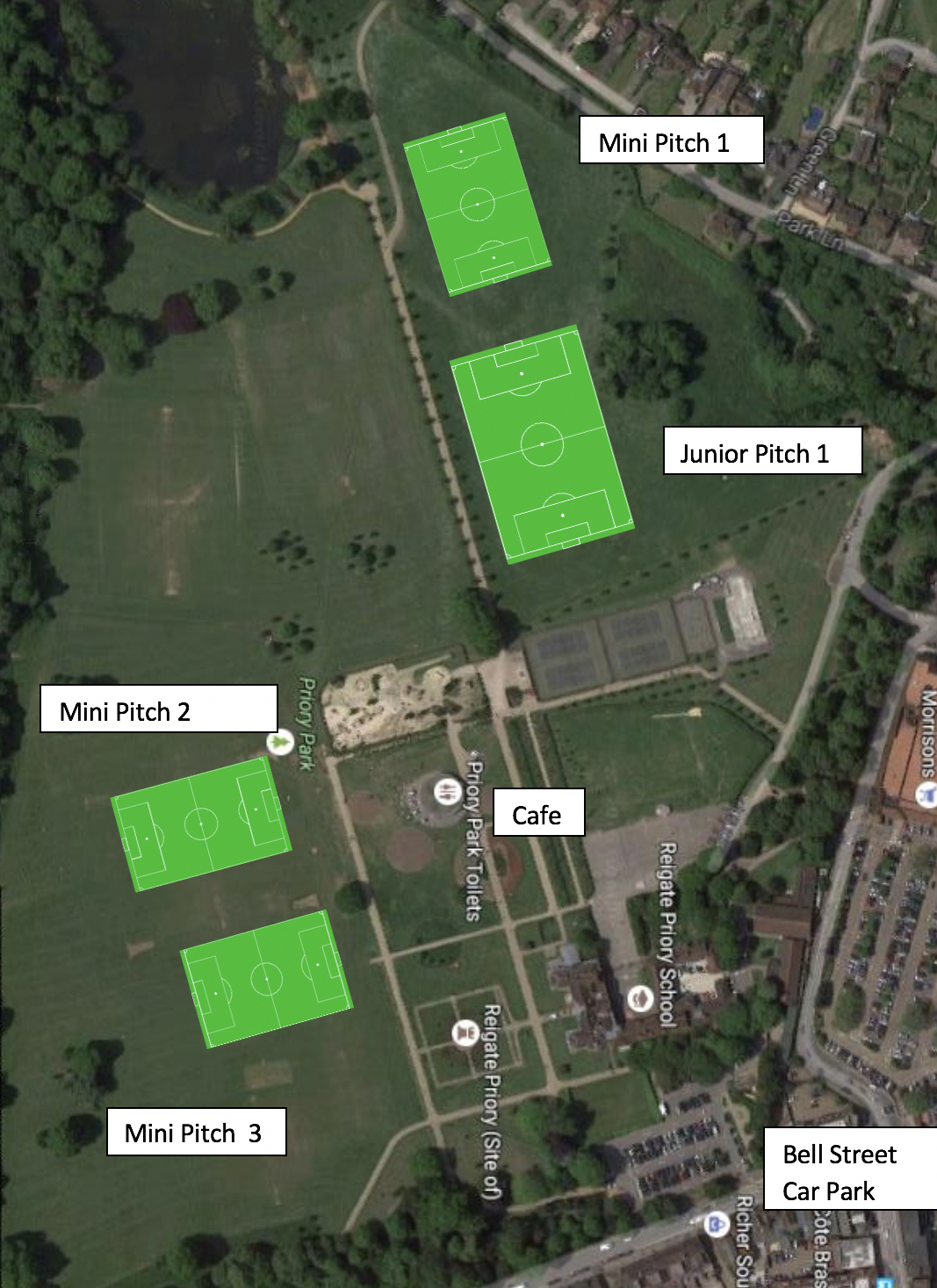 Reigate Football Club - Pitch Locations, Priory Park, Reigate